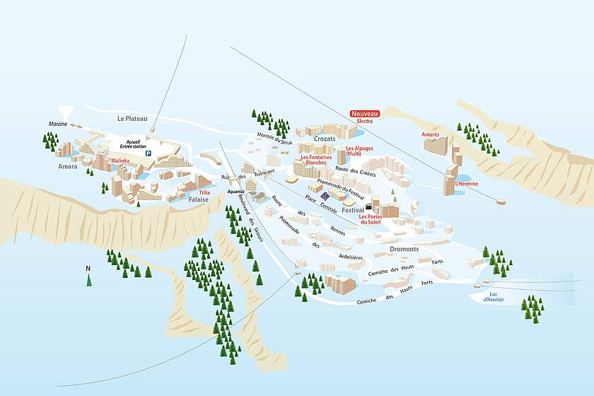 Avoriaz - mapa resortu - nové ubytování